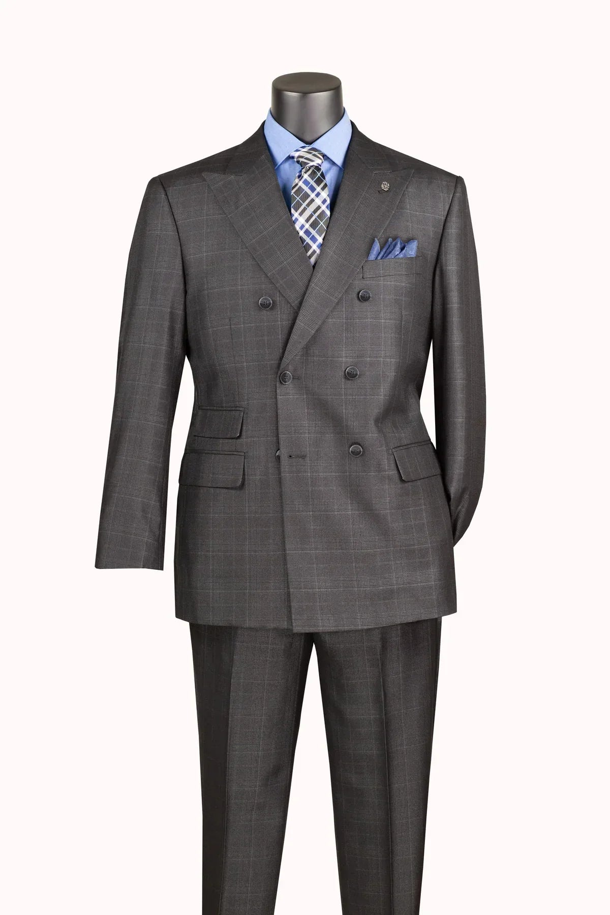 Men's Charcoal Glen Plaid Double Breasted Two Piece Suit