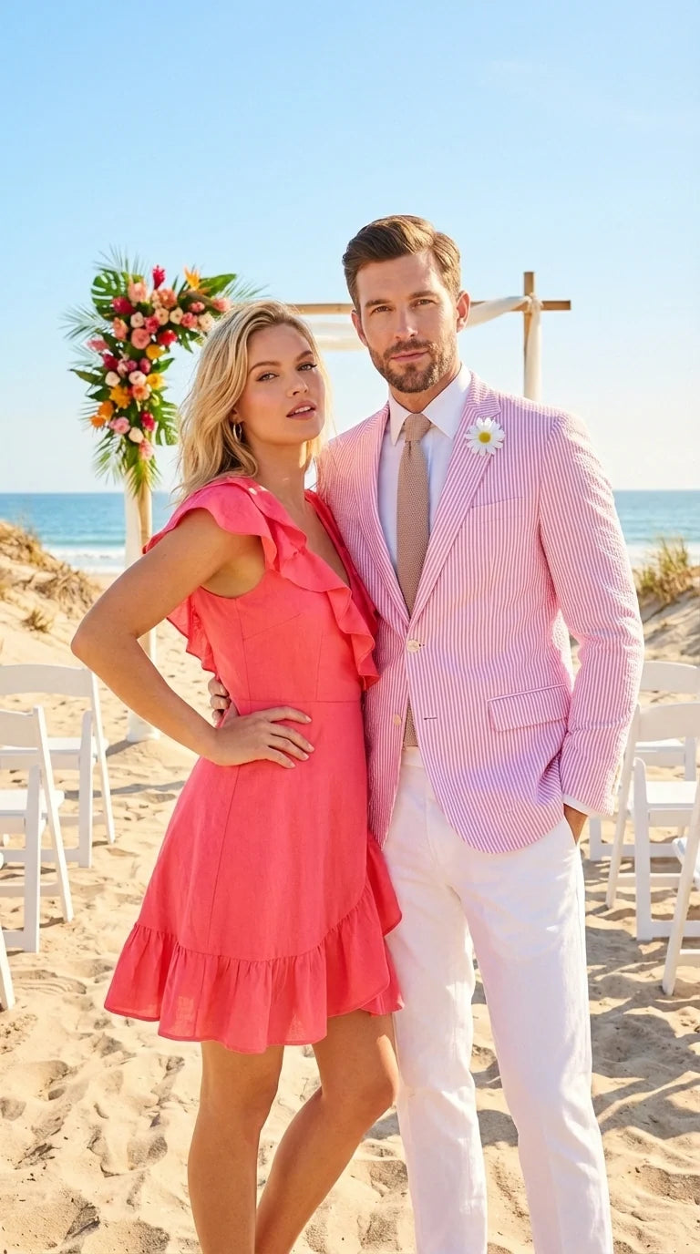 Mens Pink Seersucker Blazer – Lightweight Striped Summer Sport Coat Casual Smart Formal Jacket