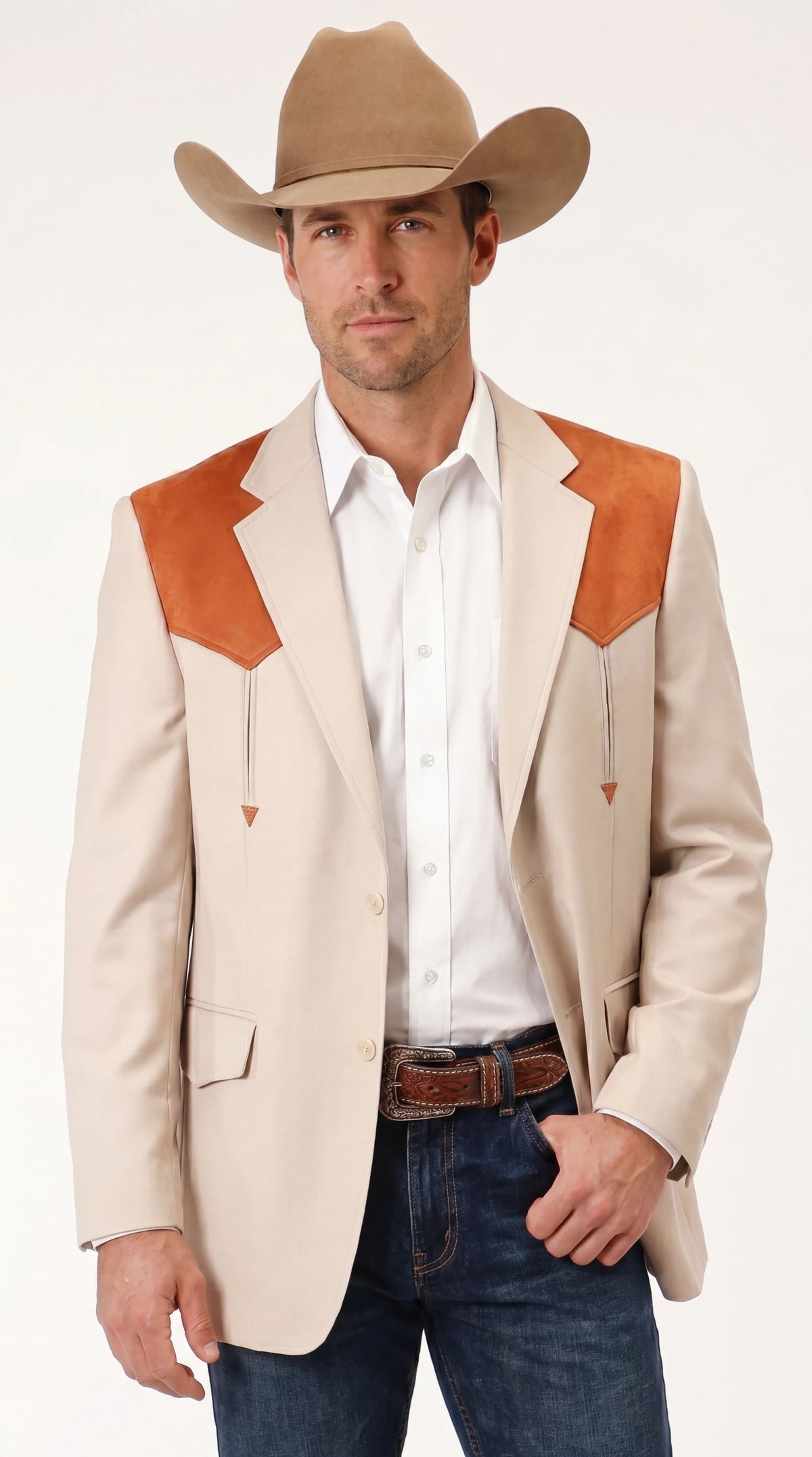 Men’s Tan Beige and Rust Western Cowboy Blazer – Classic Country Style Jacket, Vintage Western Dress Blazer for Men Country Jacket