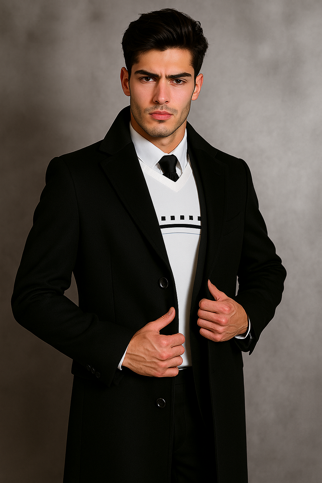 Men's Black Wool Overcoat – Big & Tall Dress Topcoat in Dark Color