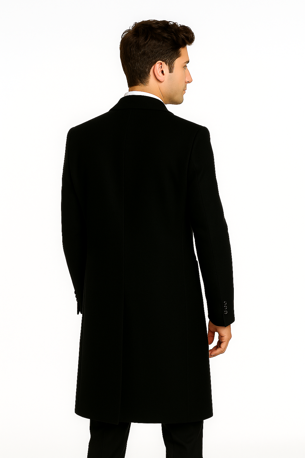 Men's Black Wool Overcoat – 3 Button Ankle Length Winter Dress Coat