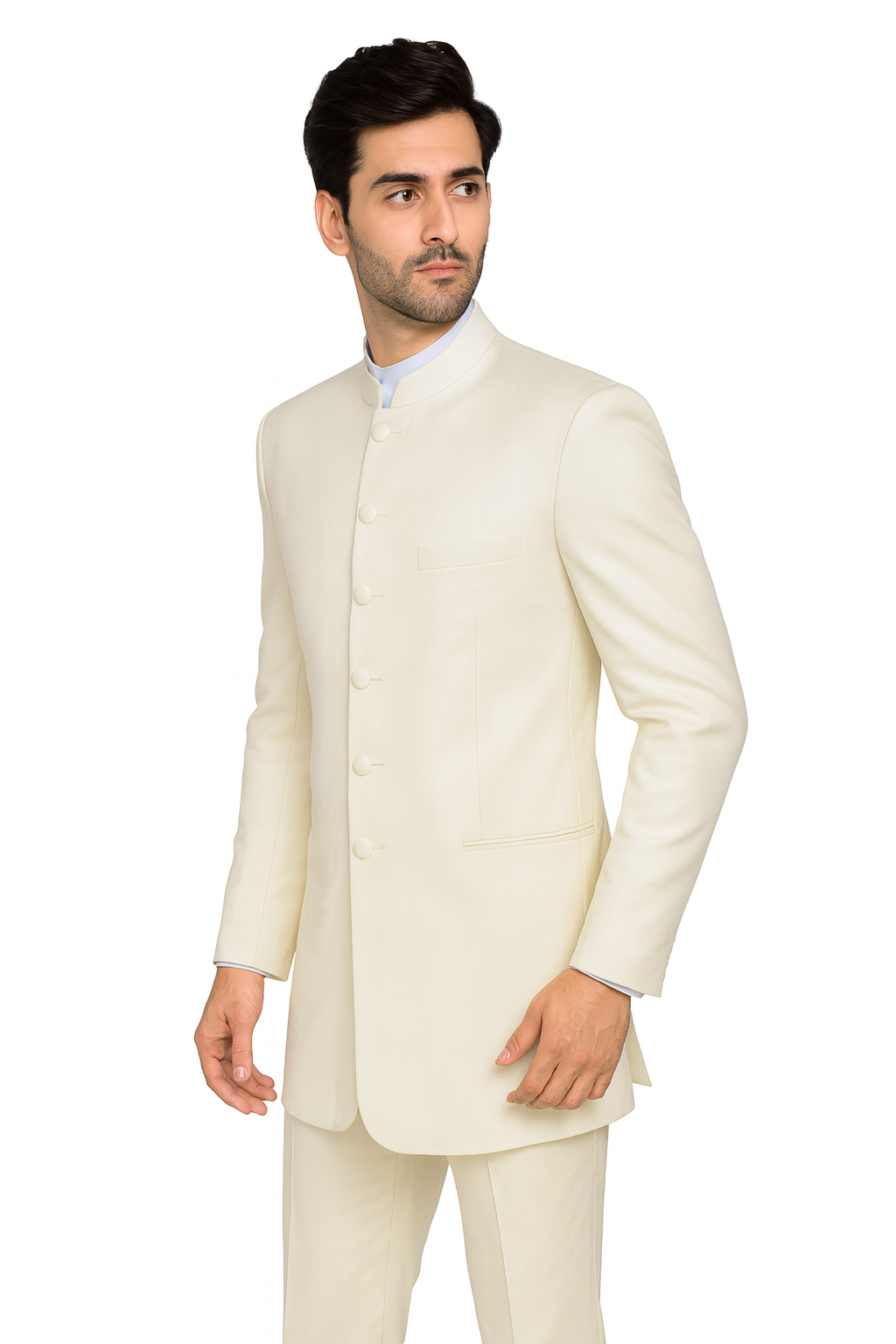 Mandarin Collar Tuxedo - Mandarin Tuxedo - No Collar Suit - Cream Suit