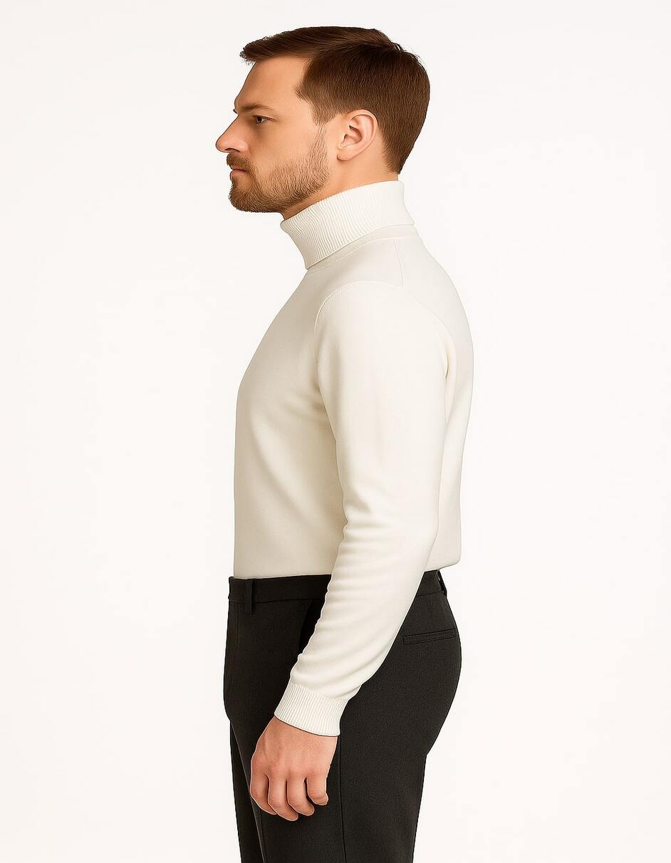 Men's Ivory Turtleneck Sweater – Classic Slim Fit Knit Pullover for Winter Elegance - Cream