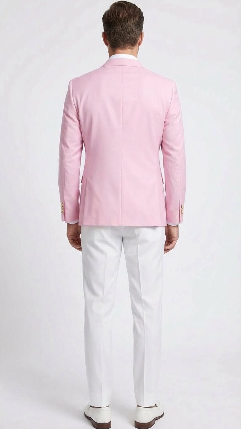 Mens Light Pink Double Breasted Blazer Sport Jacket Coat