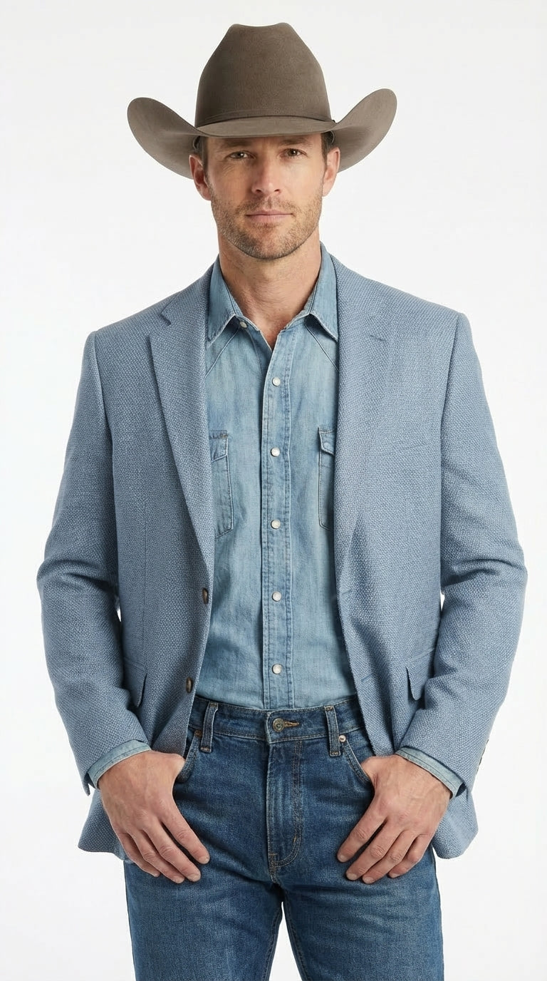 Mens Rugby Teal Baby Sky Western Blazer – Cowboy Style Casual Sport Coat for Men Classic Western Jacket in Light Blue Color