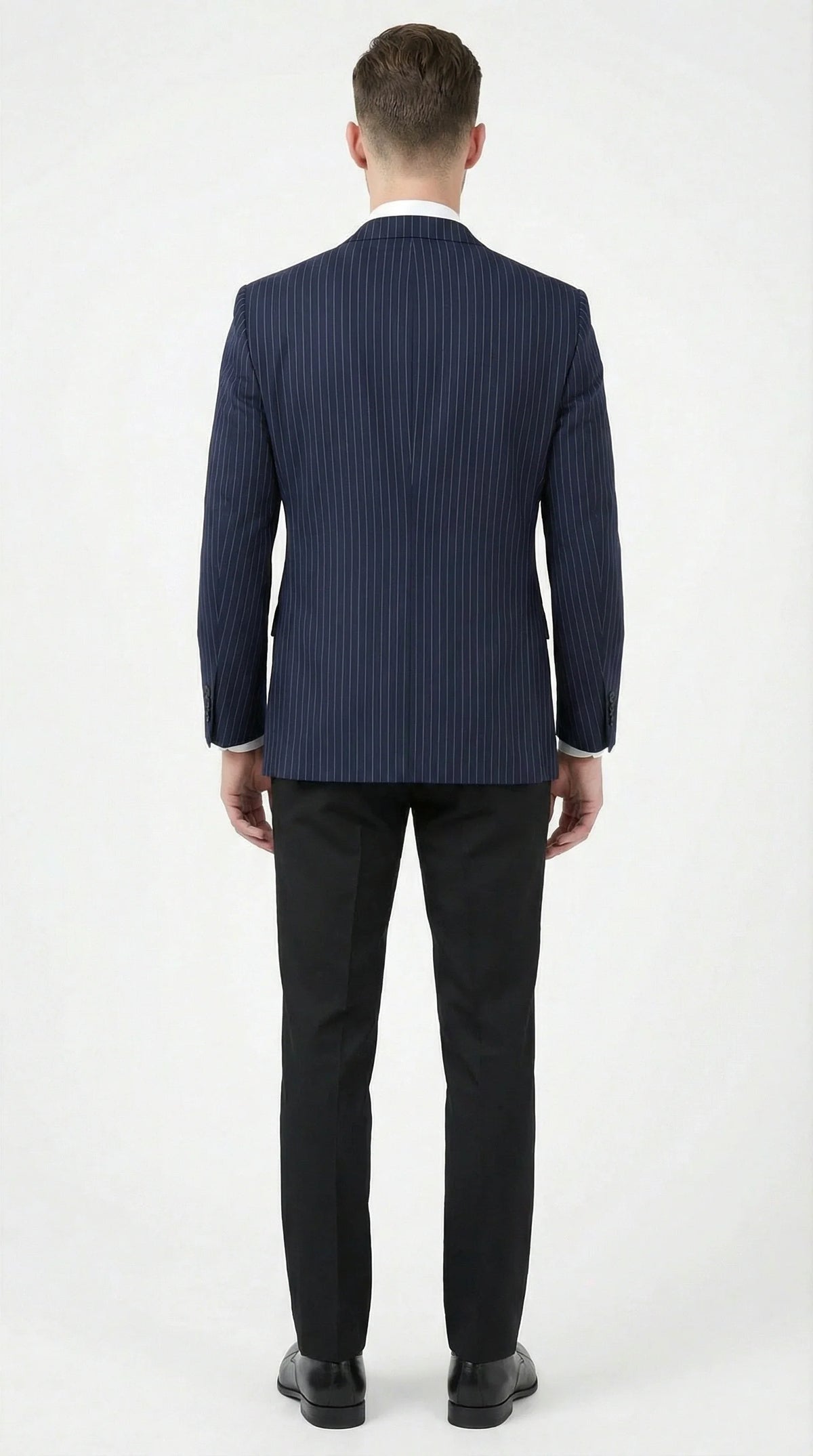 Mens Navy Blue Pinstripe Blazer Classic Tailored Formal Jacket for Business, Office and Professional Wear