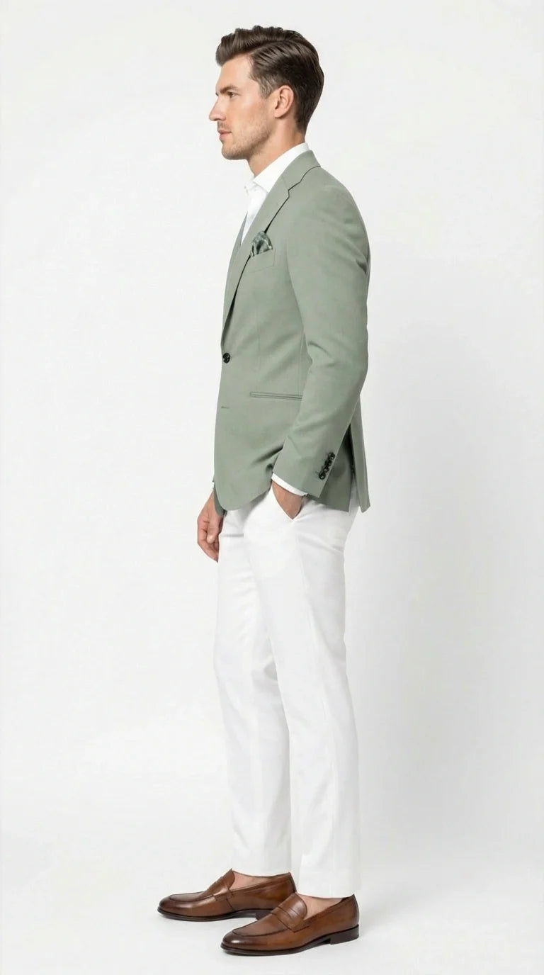 Mens Sage Green Blazer Two Button Notch Lapel Formal Jacket for Wedding, Summer and Party Wear in Light Green Sport Jacket