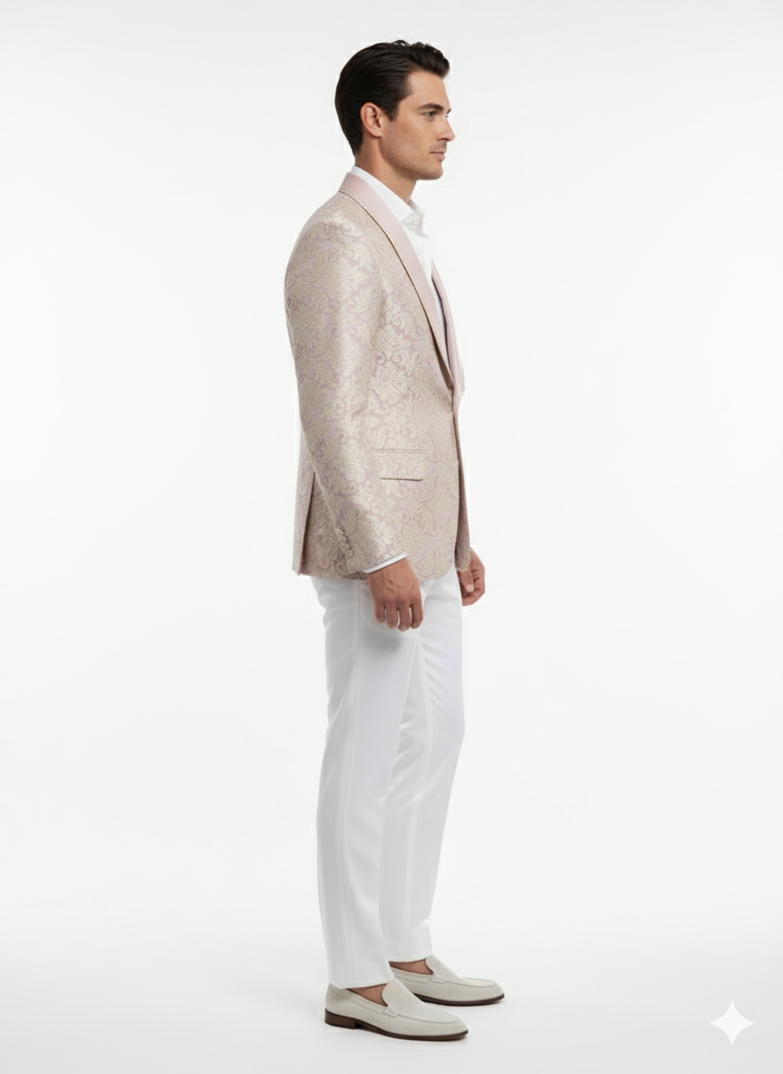 Mens Lavender and Gold Tuxedo Embroidered Lilac Mauve Blazer Designer Floral Pattern Wedding & Party Jacket