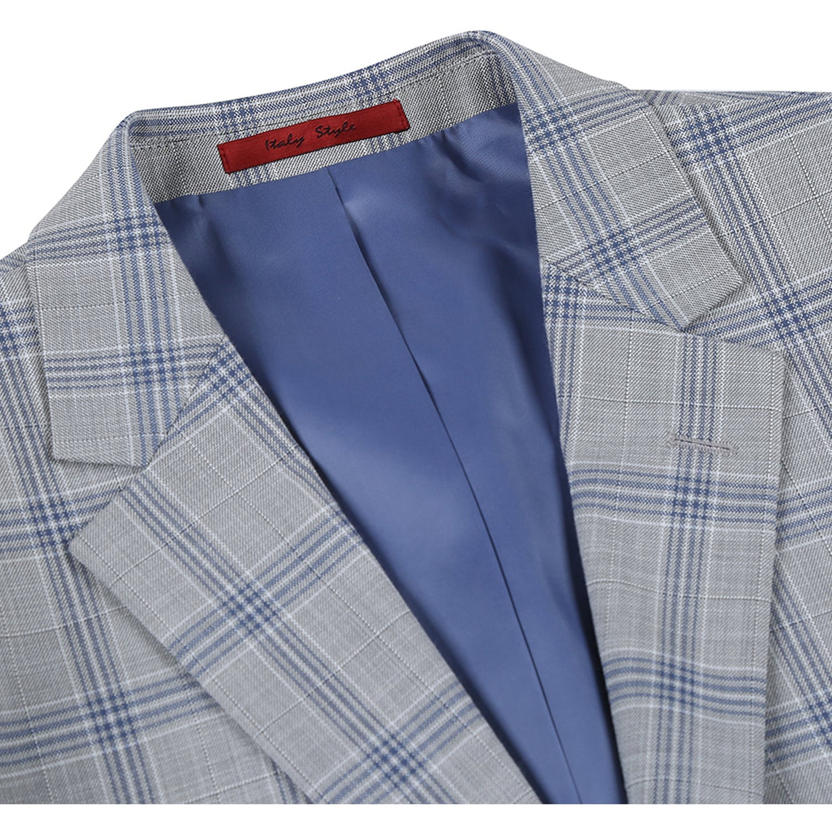 293-15 Men's Slim Fit Notch Lapels Light Gray Check Suits