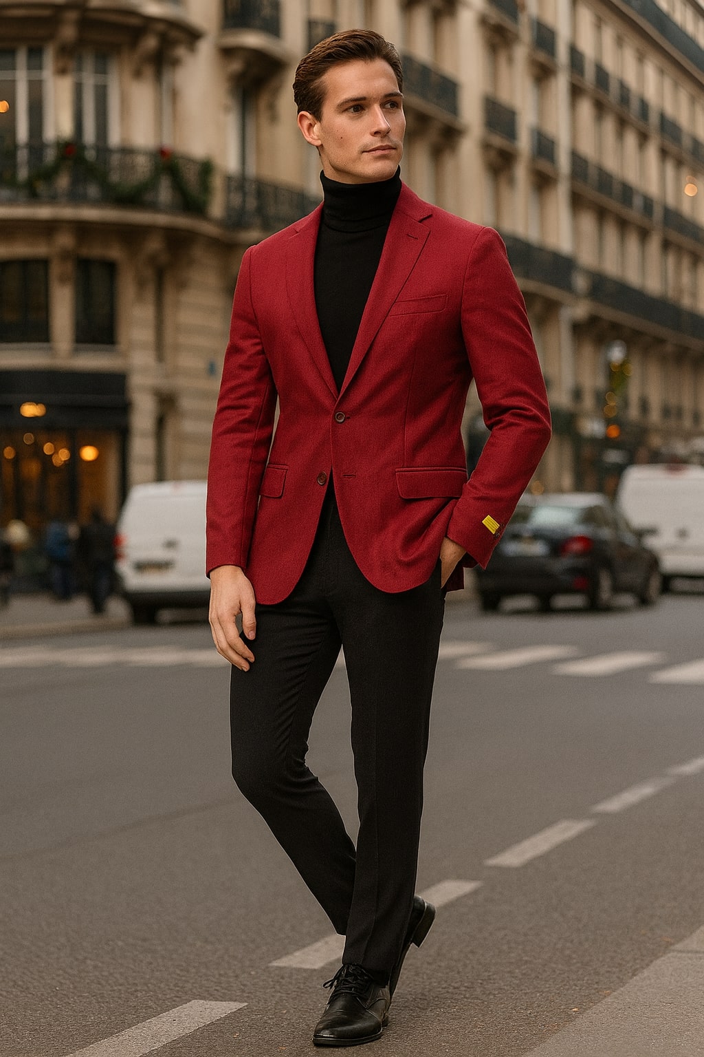 Mes Burgundy Red - Wine Two-Button Sport Coat Stylish Blazer for Business, Parties