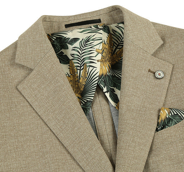 Half Canvas Slim Fit Blazer in Khaki