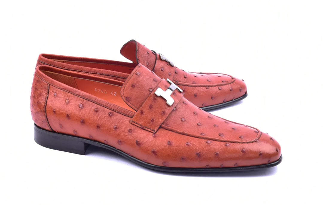 Corrente 5760 Ostrich Quill Slip-On Loafer - Orange