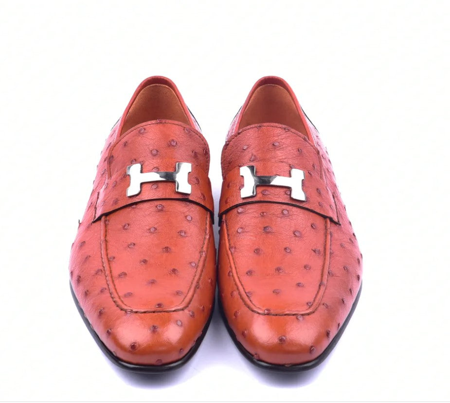 Corrente 5760 Ostrich Quill Slip-On Loafer - Orange