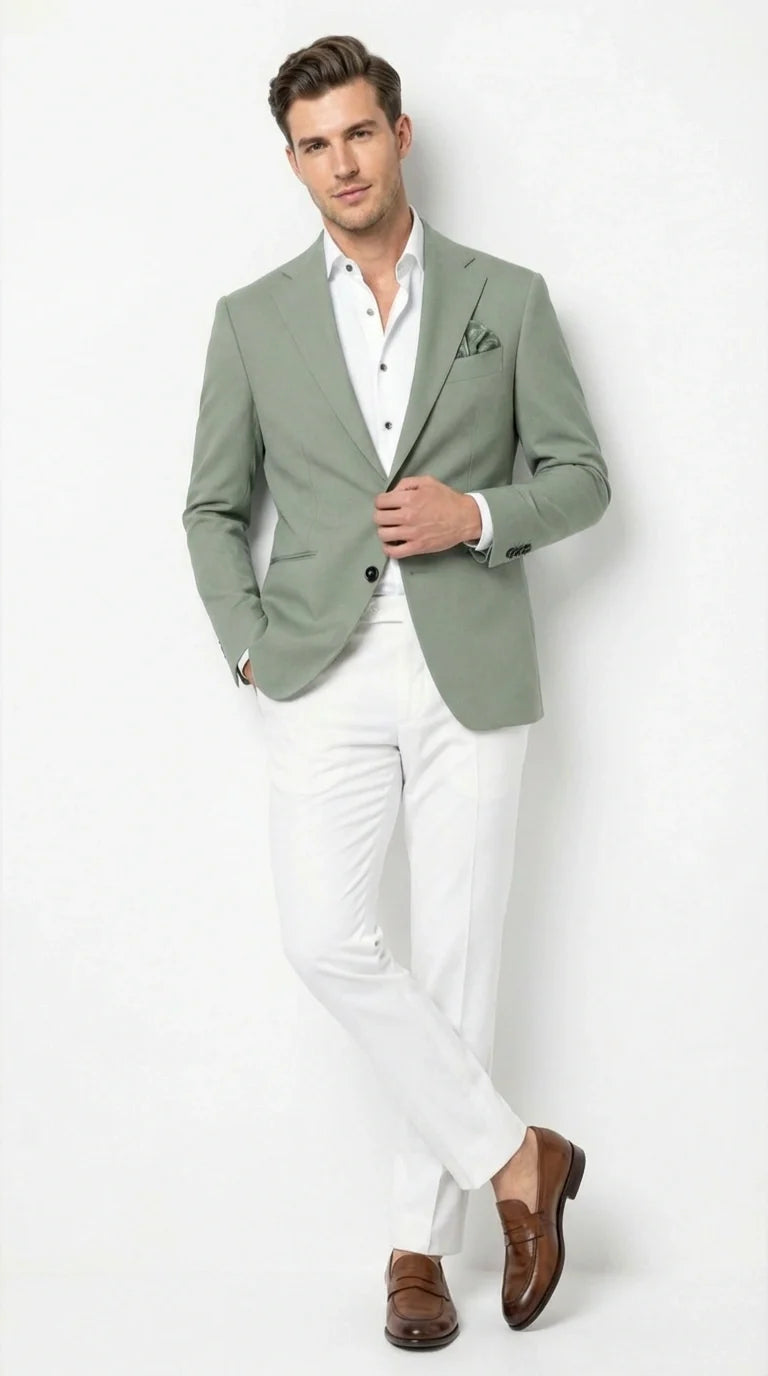 Mens Sage Green Blazer Two Button Notch Lapel Formal Jacket for Wedding, Summer and Party Wear in Light Green Sport Jacket