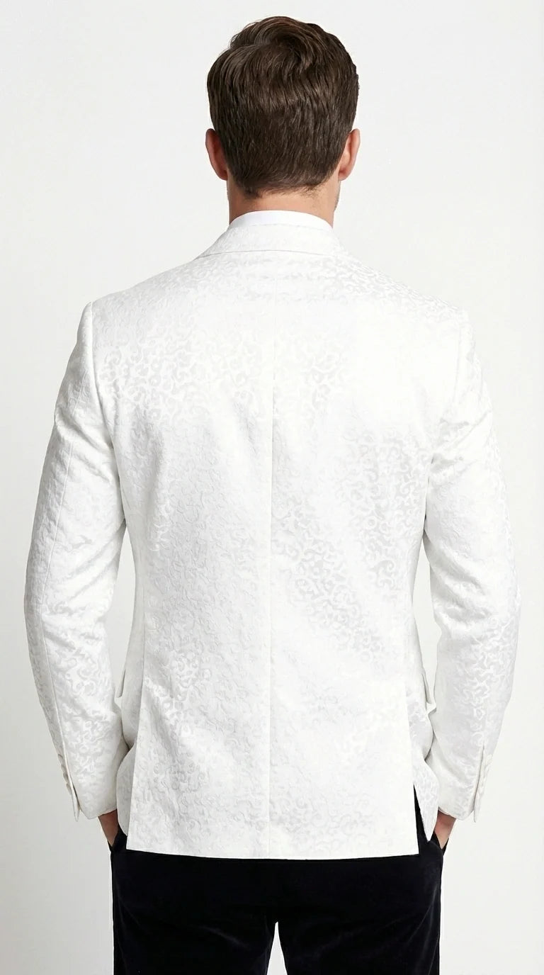Men’s White Disco Blazer 1980s Sequin Style Jacket – Lapel Collar Party Blazer, Formal Evening Wear, Halloween Masquerade Club Outfit