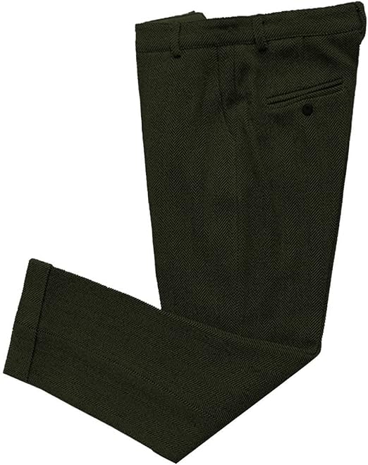 Mens Vintage Tweed Dress Pants Slacks Trousers Regular Fit Suit Pants in Army Green