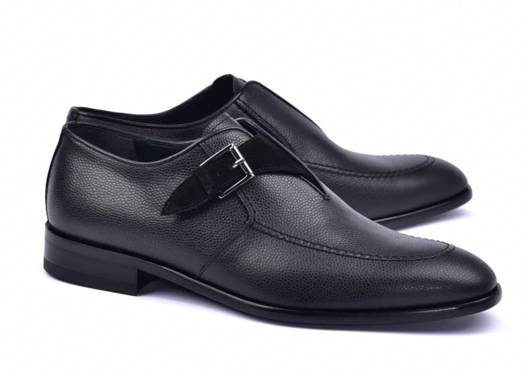 Corrente 6471 Leather Slip-On Monkstrap Shoe - Black