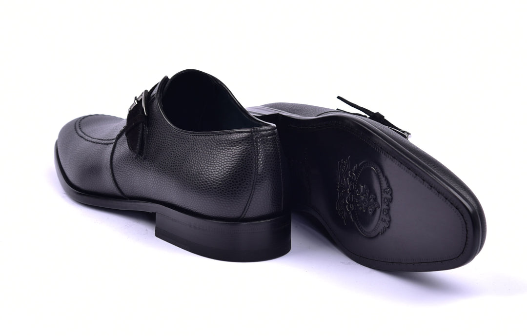 Corrente 6471 Leather Slip-On Monkstrap Shoe - Black