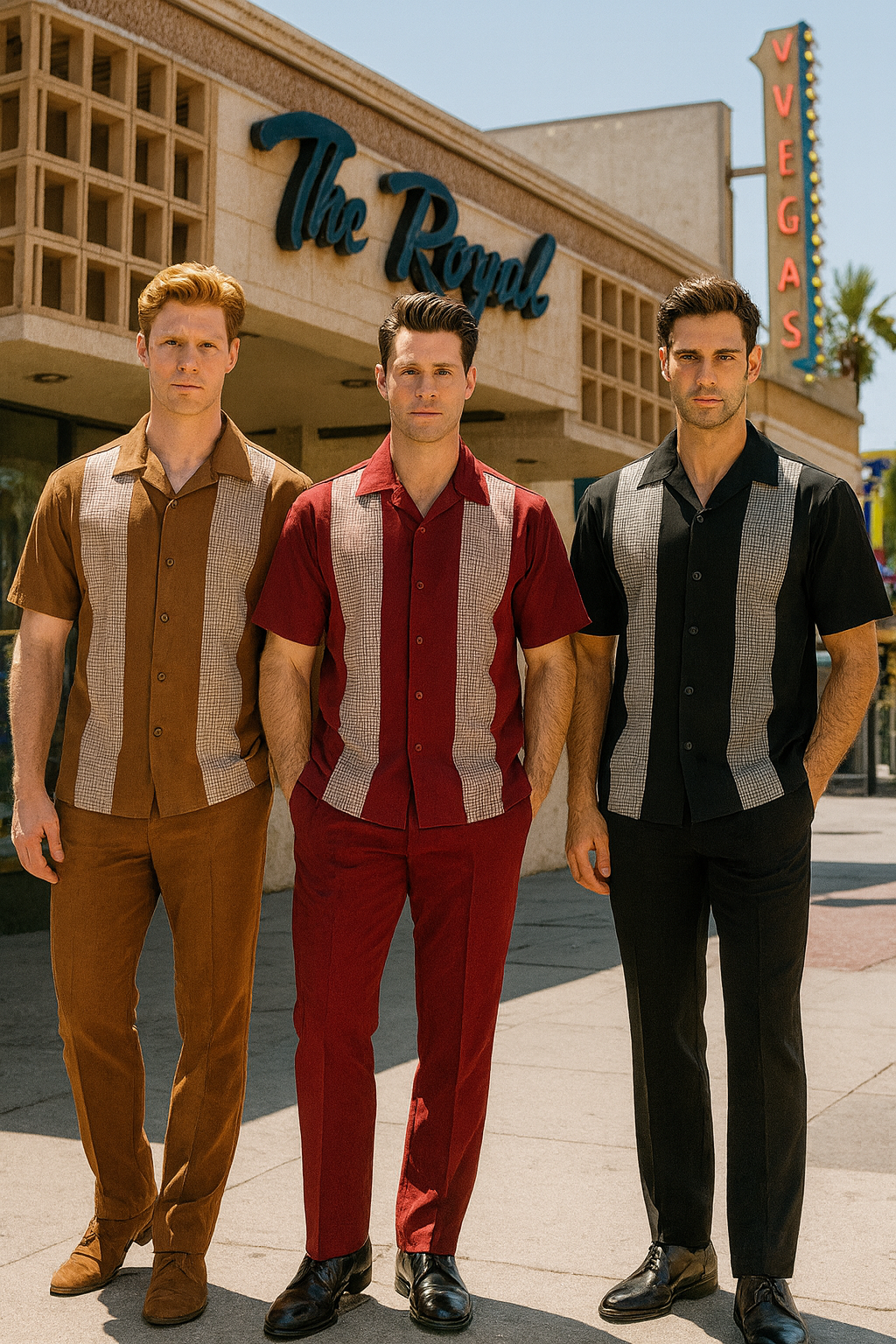 Mens Cognac Tan Two-Piece Outfit – Short Sleeve Button-Up Shirt and Pants Set
