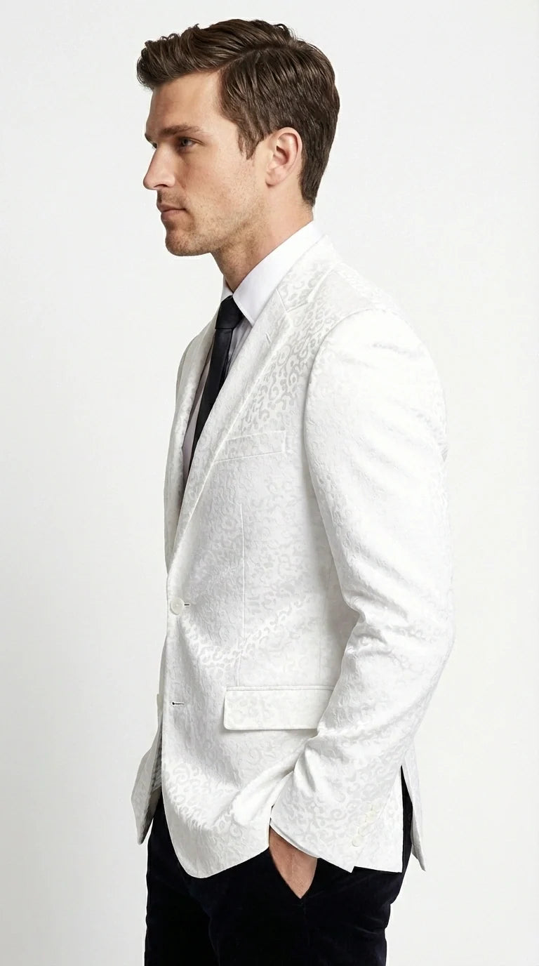 Men’s White Disco Blazer 1980s Sequin Style Jacket – Lapel Collar Party Blazer, Formal Evening Wear, Halloween Masquerade Club Outfit