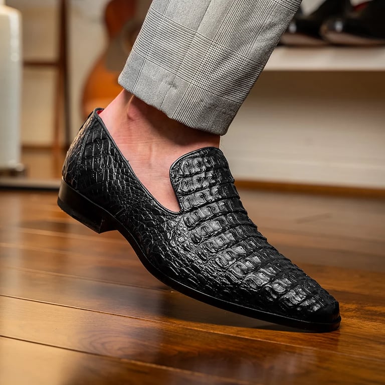 Marco Di Milano Trento Black Genuine Caiman Crocodile Slip-On