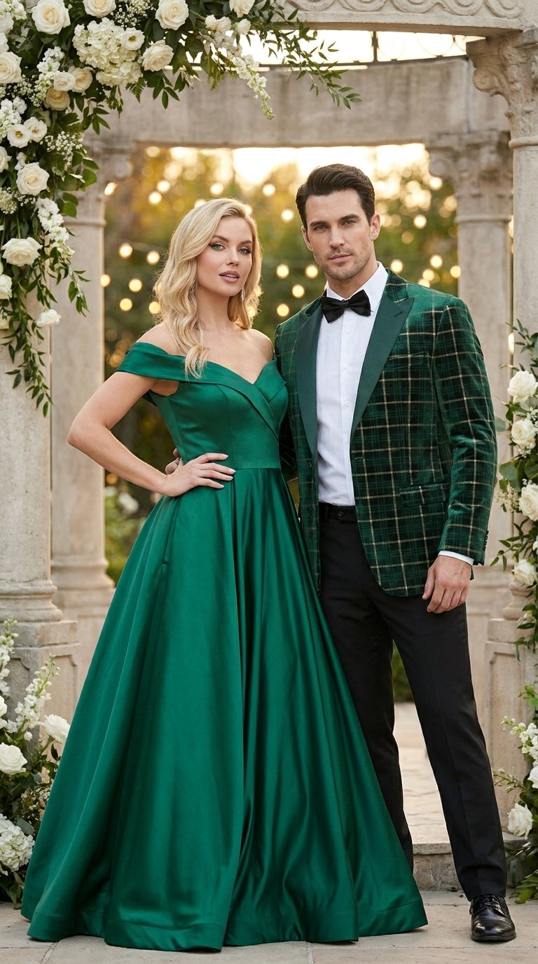 Men’s Green and Gold Plaid Christmas Holiday Blazer – Classic Check Party Jacket for New Year, Wedding and Festive New Year event