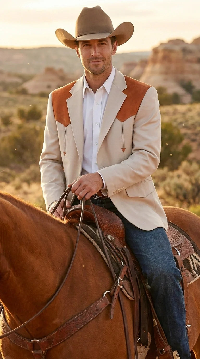 Men’s Tan Beige and Rust Western Cowboy Blazer – Classic Country Style Jacket, Vintage Western Dress Blazer for Men Country Jacket