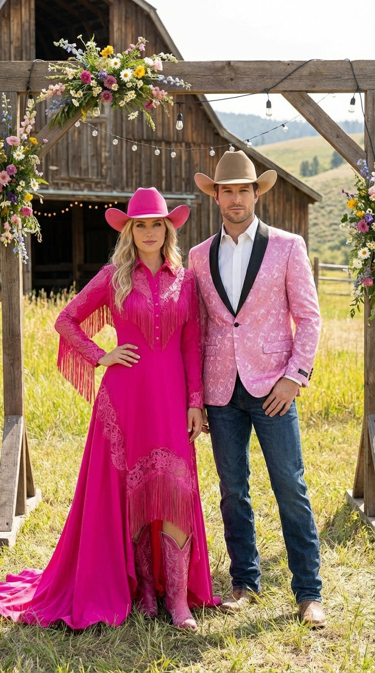 Mens Hot Pink Paisley Western Blazer Jacket – Stylish Pattern Formal Blazer with Black Shawl Lapel for Party, Wedding Cowboy Sportcoat
