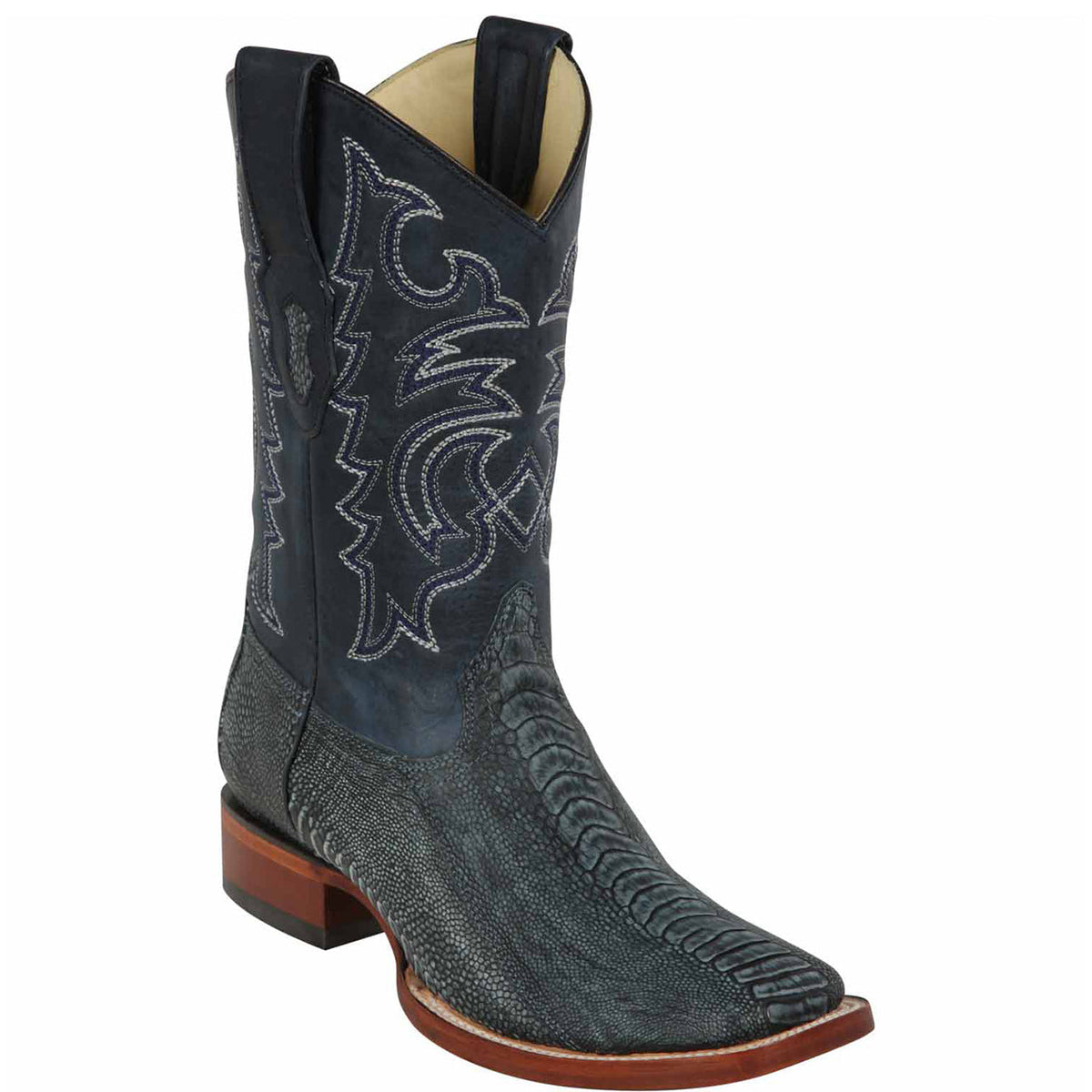 Rustic Blue Ostrich Leg Boots