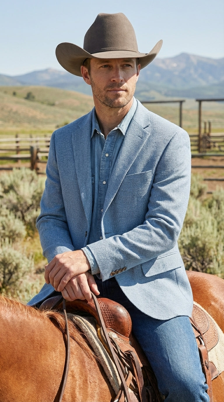 Mens Rugby Teal Baby Sky Western Blazer – Cowboy Style Casual Sport Coat for Men Classic Western Jacket in Light Blue Color