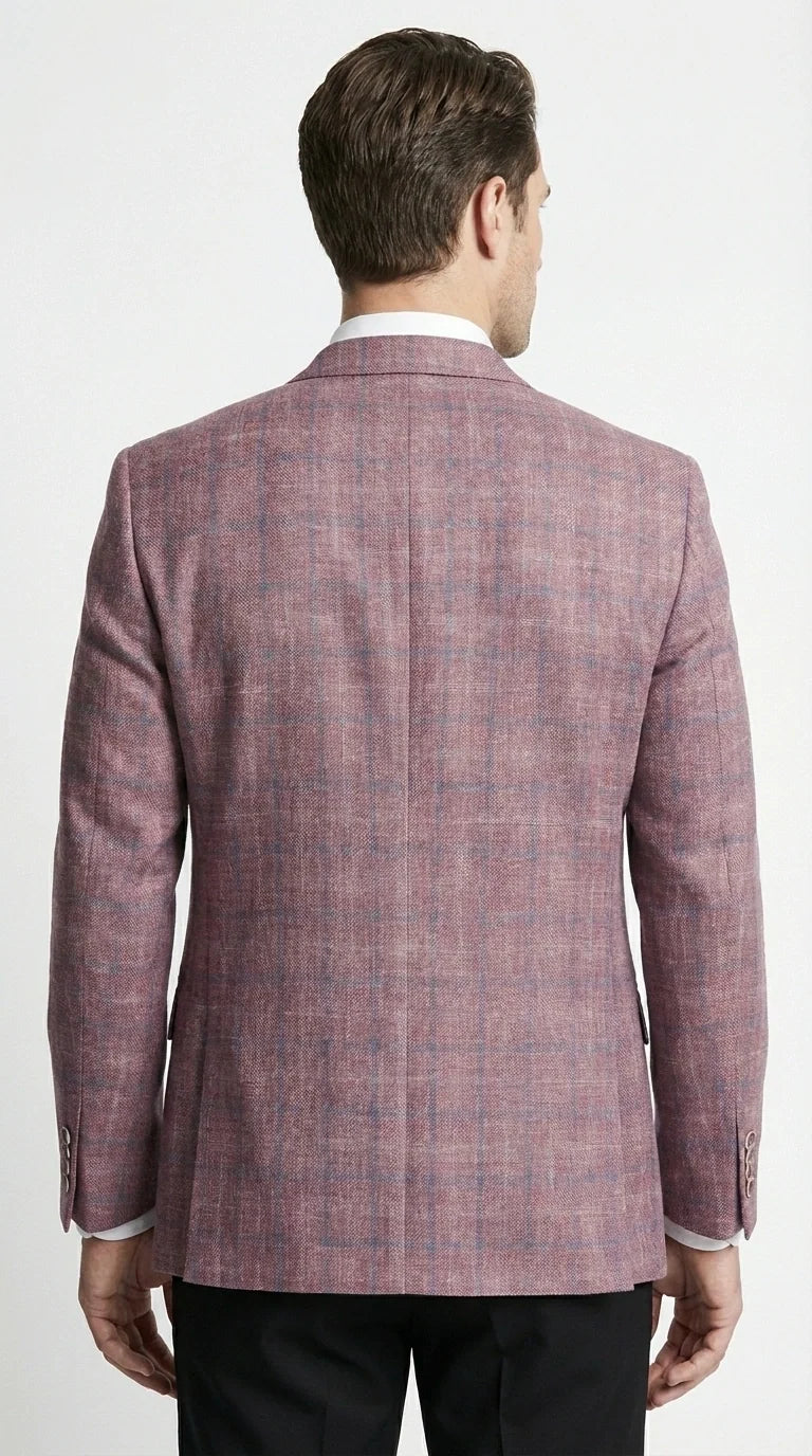 Mens Dusty Rose Mauve Pink with Tint of Blue Plaid Sport Coat Blazer – Classic Check Pattern Casual Blazer Jacket for Business Casual, Wedding