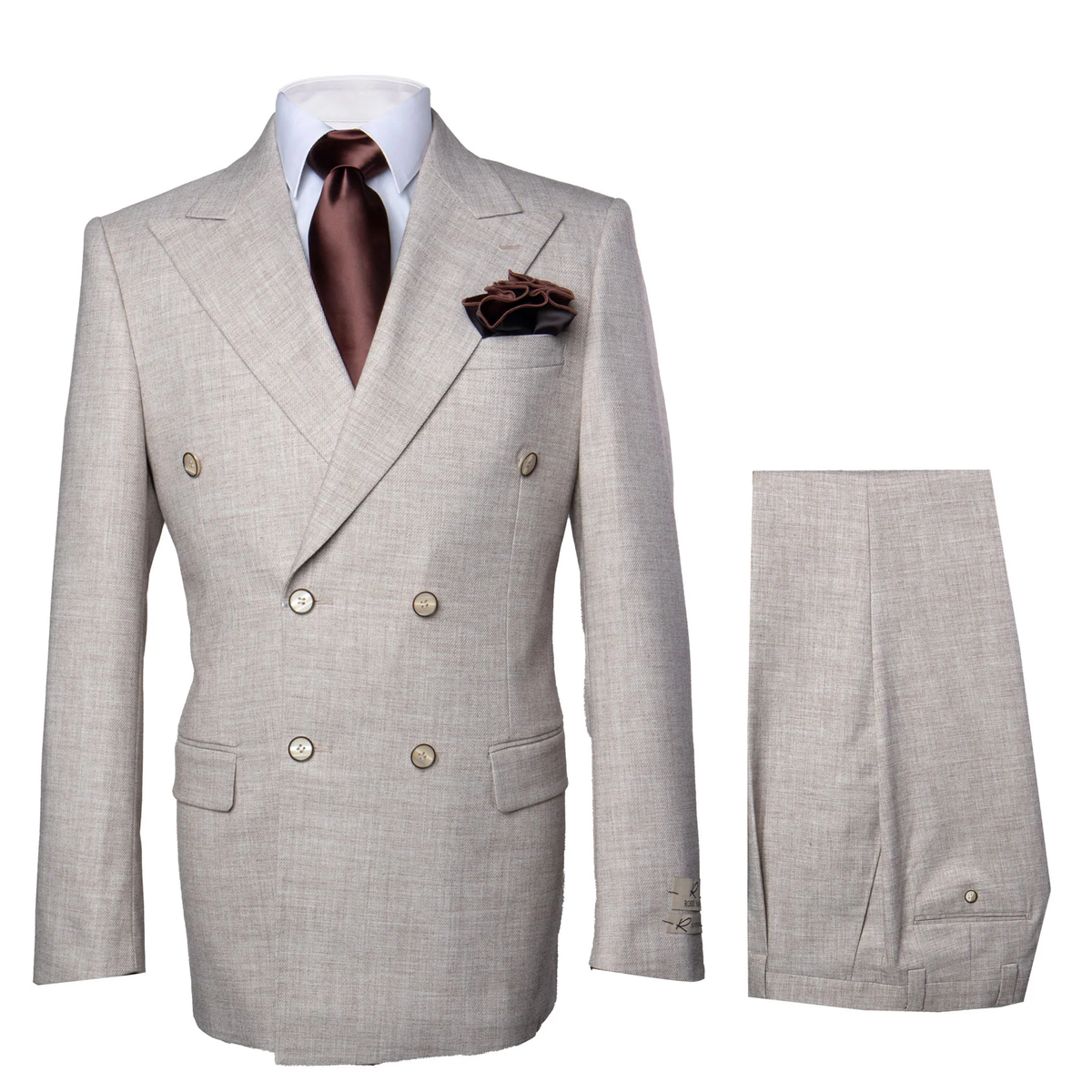 Suits With Baggy Pleated Pants - Wide Leg Pants 100% Wool - Classic Fit in Light Brown Color by Rossiman