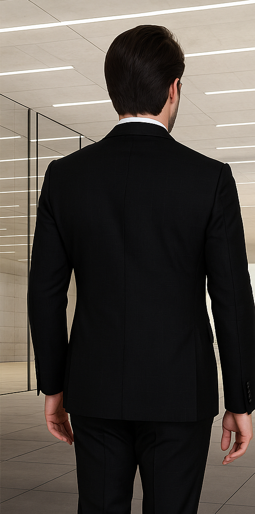 Wool Suit - Italian Made Business Suit by Statement Men's 100% Wool 2 Piece Double Breasted Suit - Subtle Windowpane