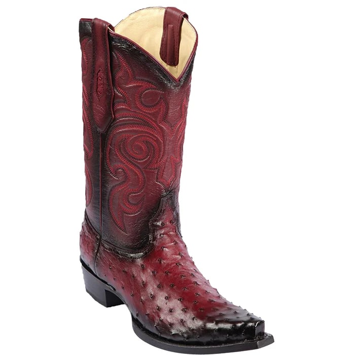 Los Altos Boots - Mens Dress Cowboy Boot - Low Priced Mens Square Toe Smooth Ostrich Boots Black Cherry- in Black Cherry