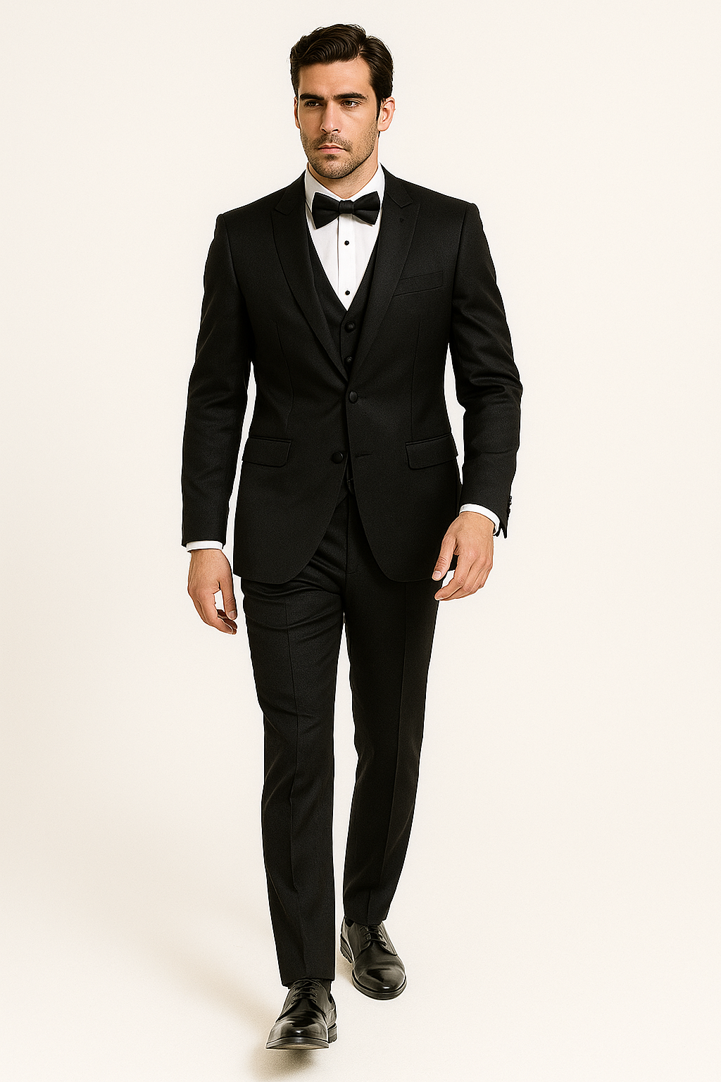 Black Satin Tuxedo Four Piece Set - Wedding - Prom