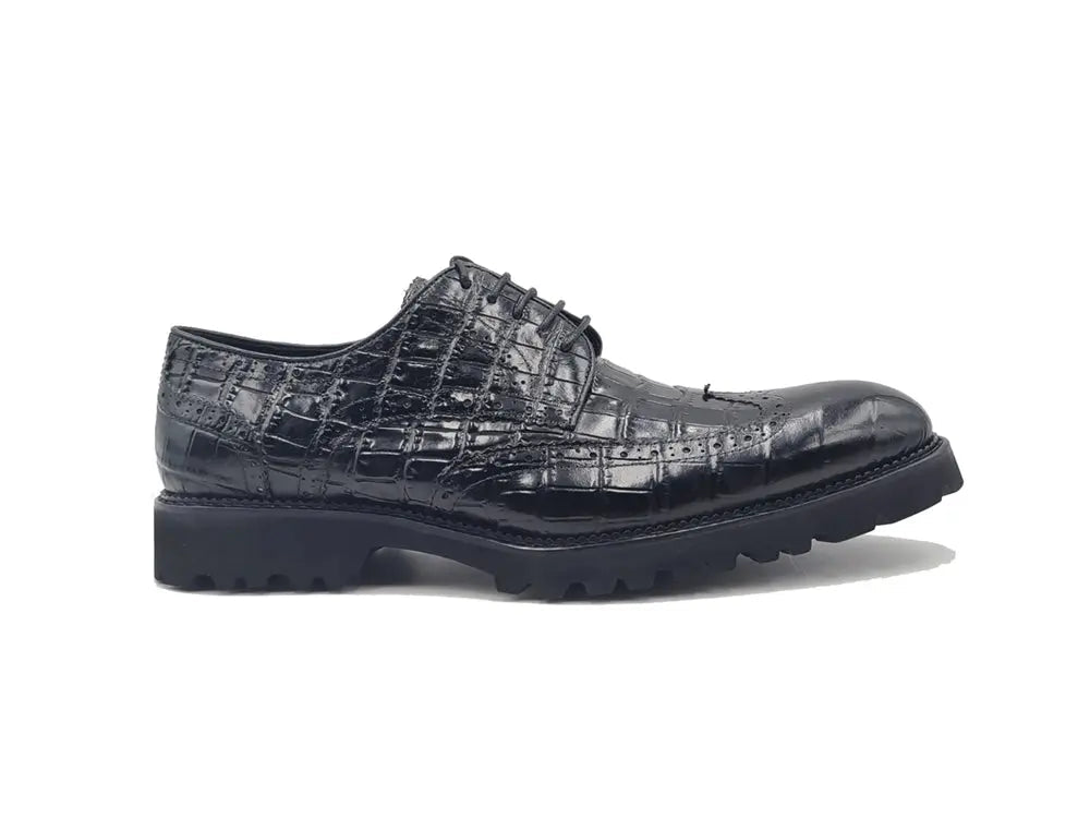 Carrucci Blucher Style Alligator Embossed Oxford