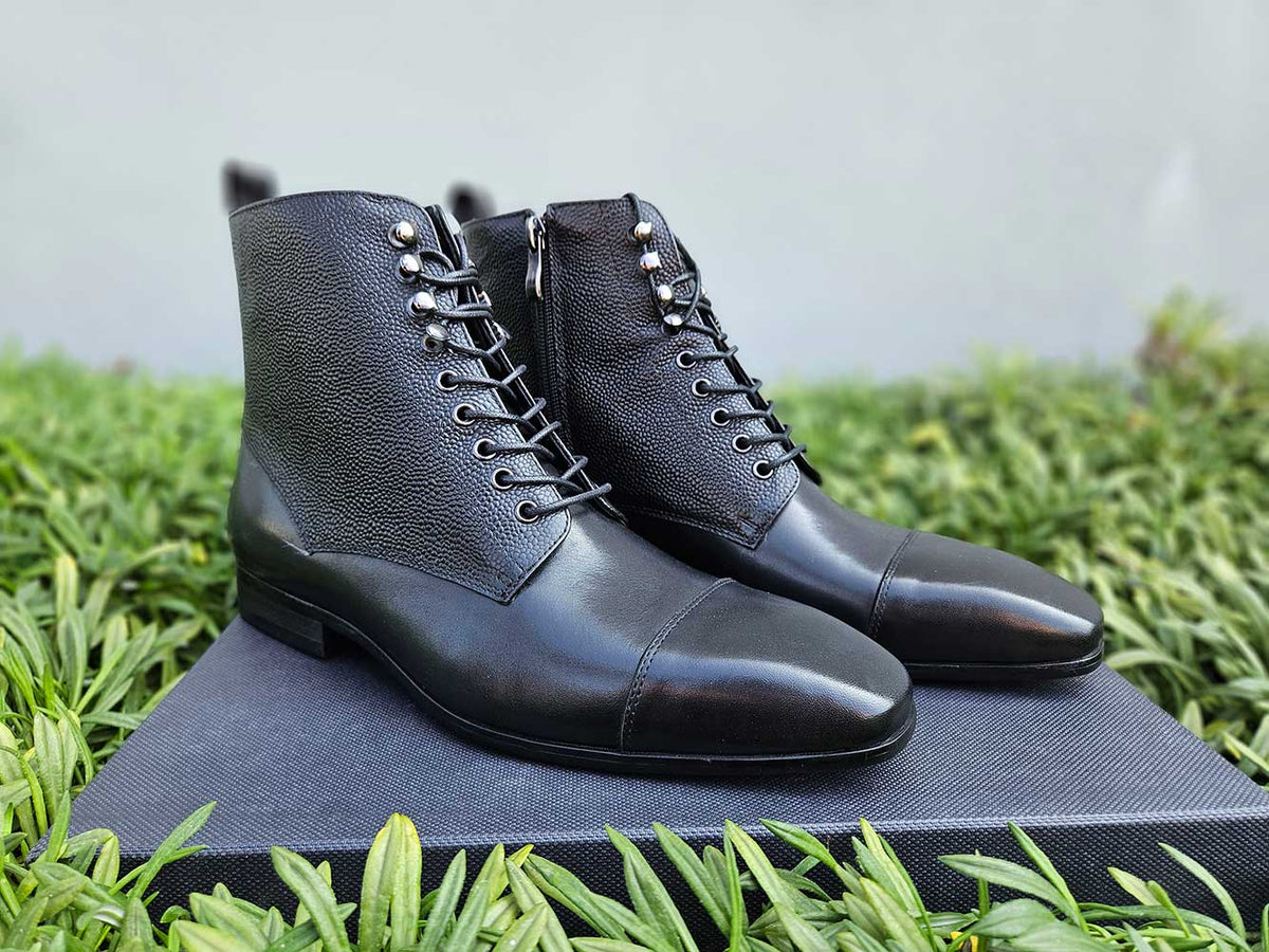 Carrucci Brogue Cap Toe Leather Boot