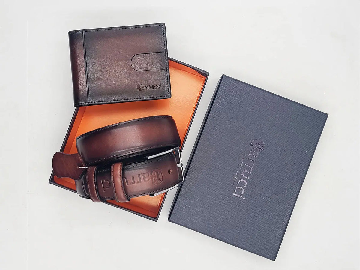 Carrucci Burnished Calfskin Leather Belt