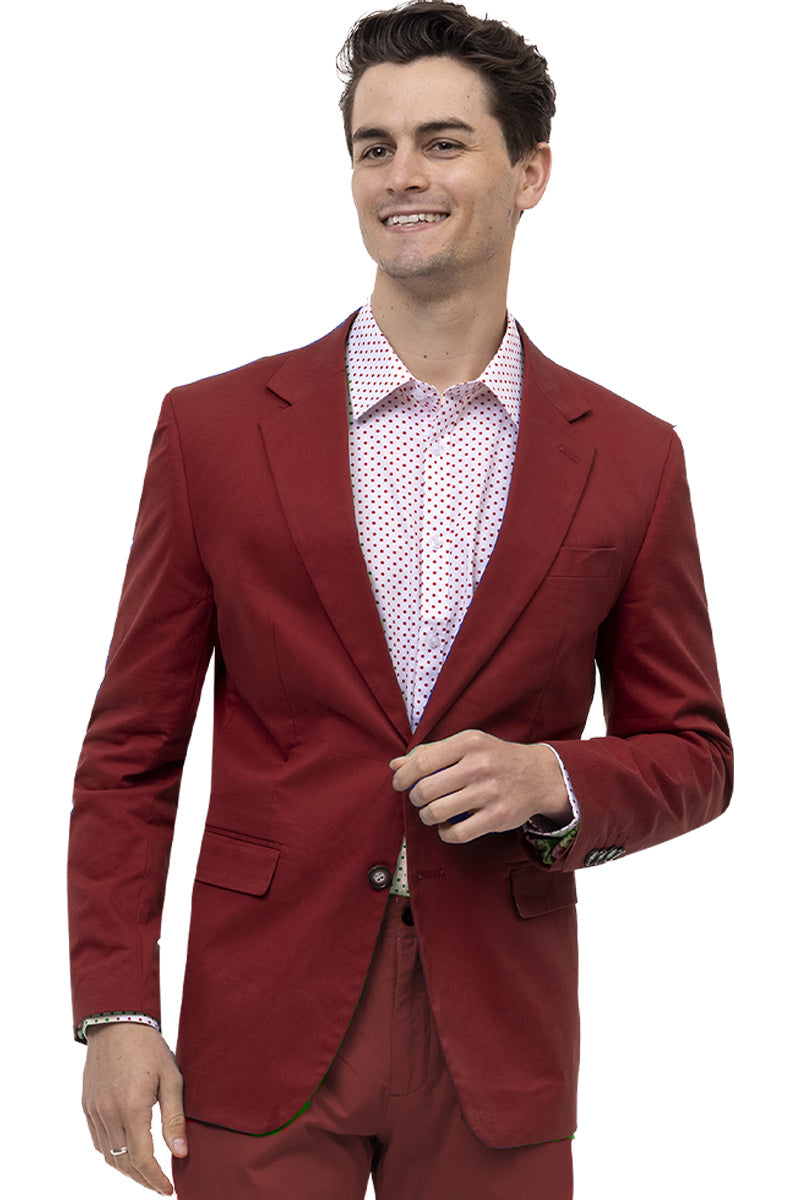 Men's Modern Fit Casual Summer Chino Blazer in Burgundy