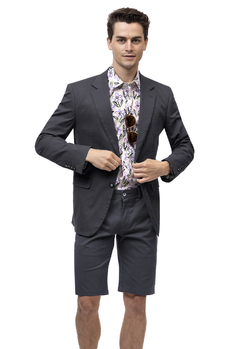Men's Modern Fit Casual Summer Chino Blazer in Charcoal Grey