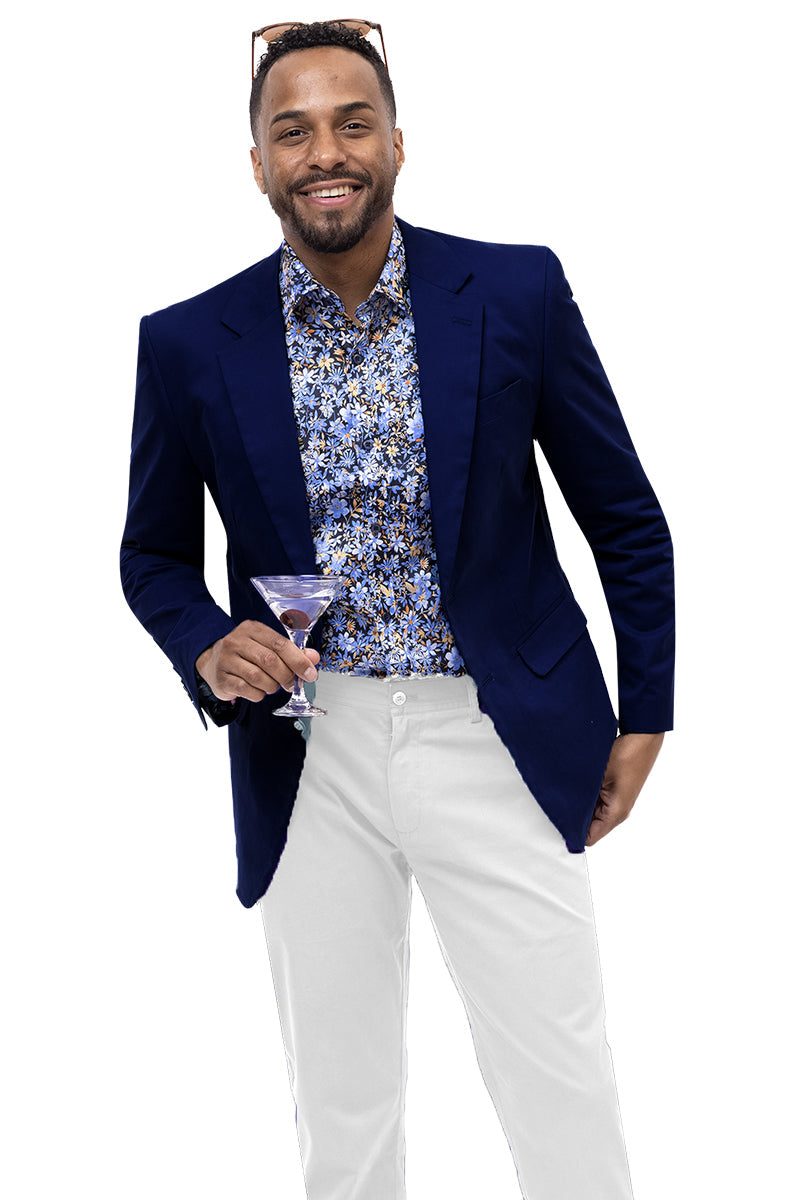 Men's Modern Fit Casual Summer Chino Blazer in Navy Blue