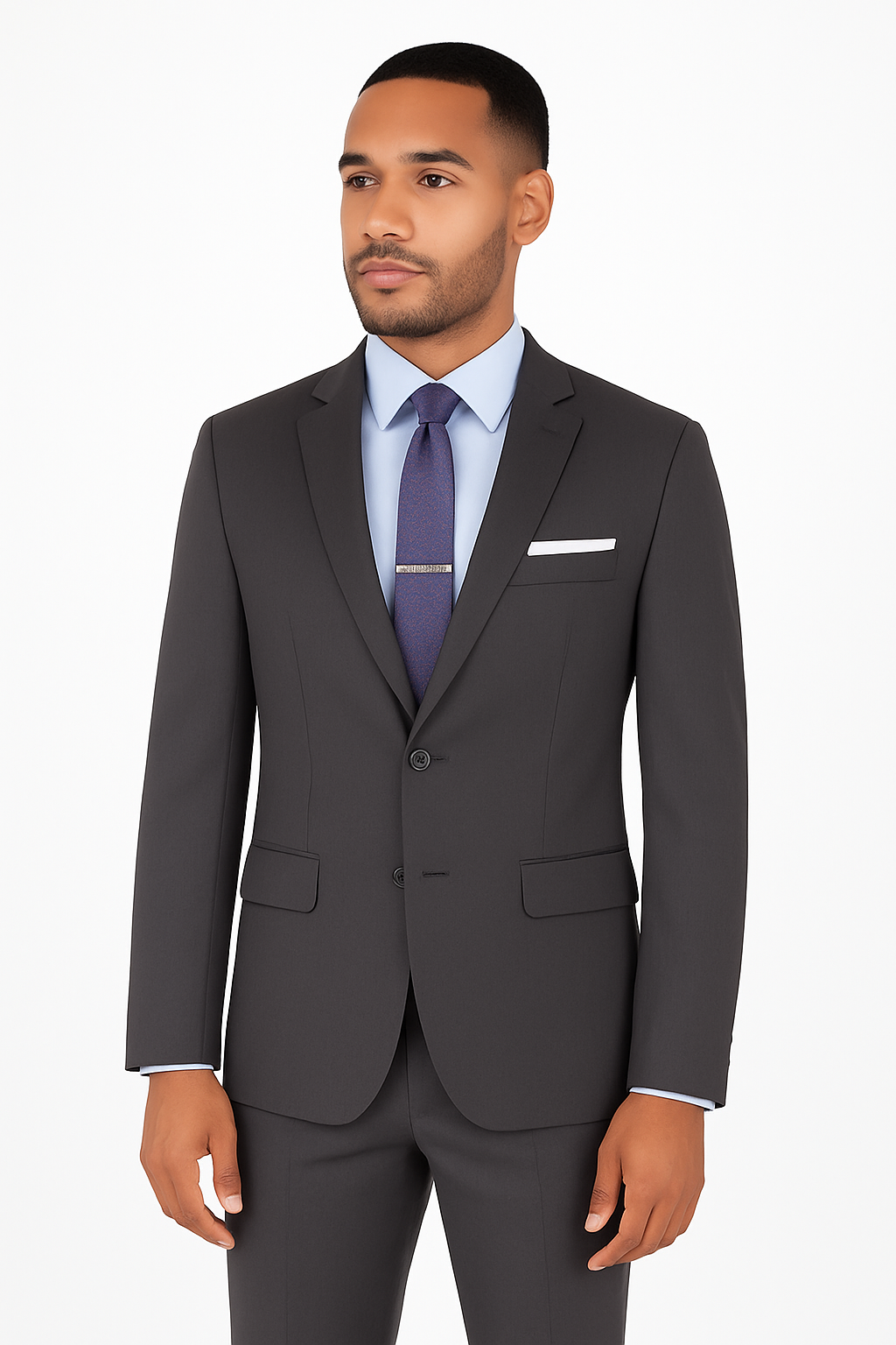 Slim Fit 2 Piece Suit Stretch Fabric Suit with Adjustable Waistband in Charcoal