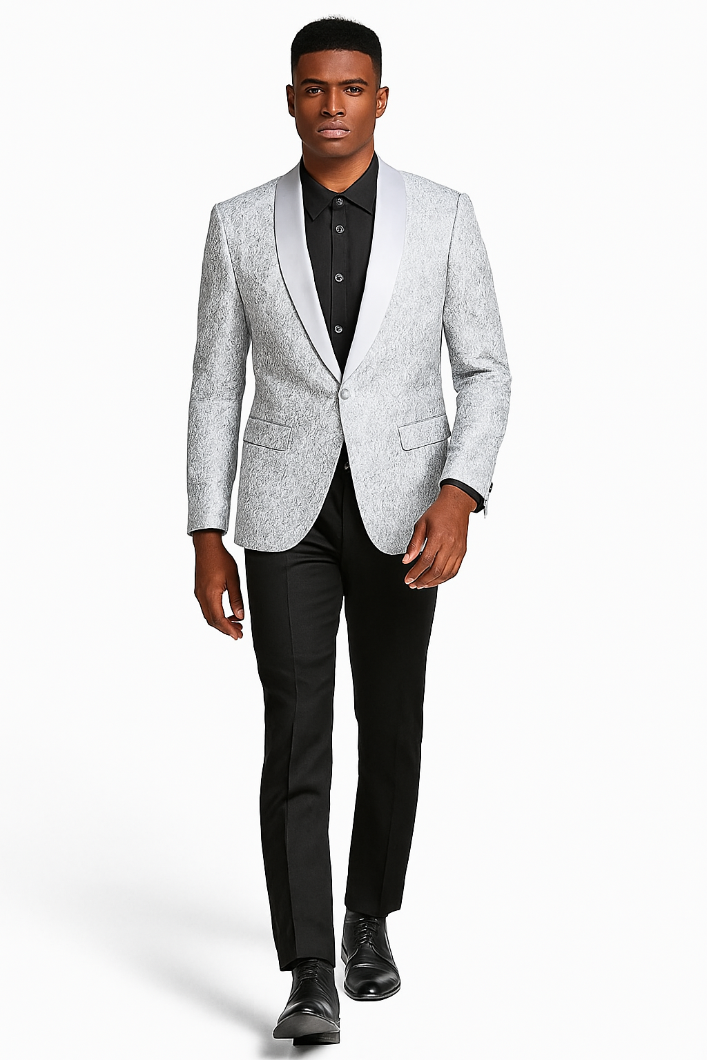 Mens Silver Grey Tonal Paisley Tuxedo Jacket -Slim Fit Wedding and Prom Blazer
