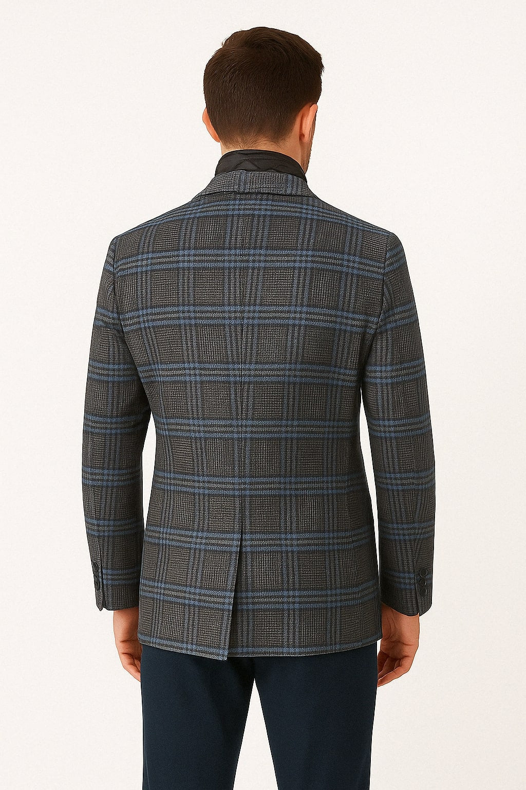 Men's Blue & Grey Checkered Wool plaid Blazers with Quilted Inner Layer Alberto Nardoni Collection