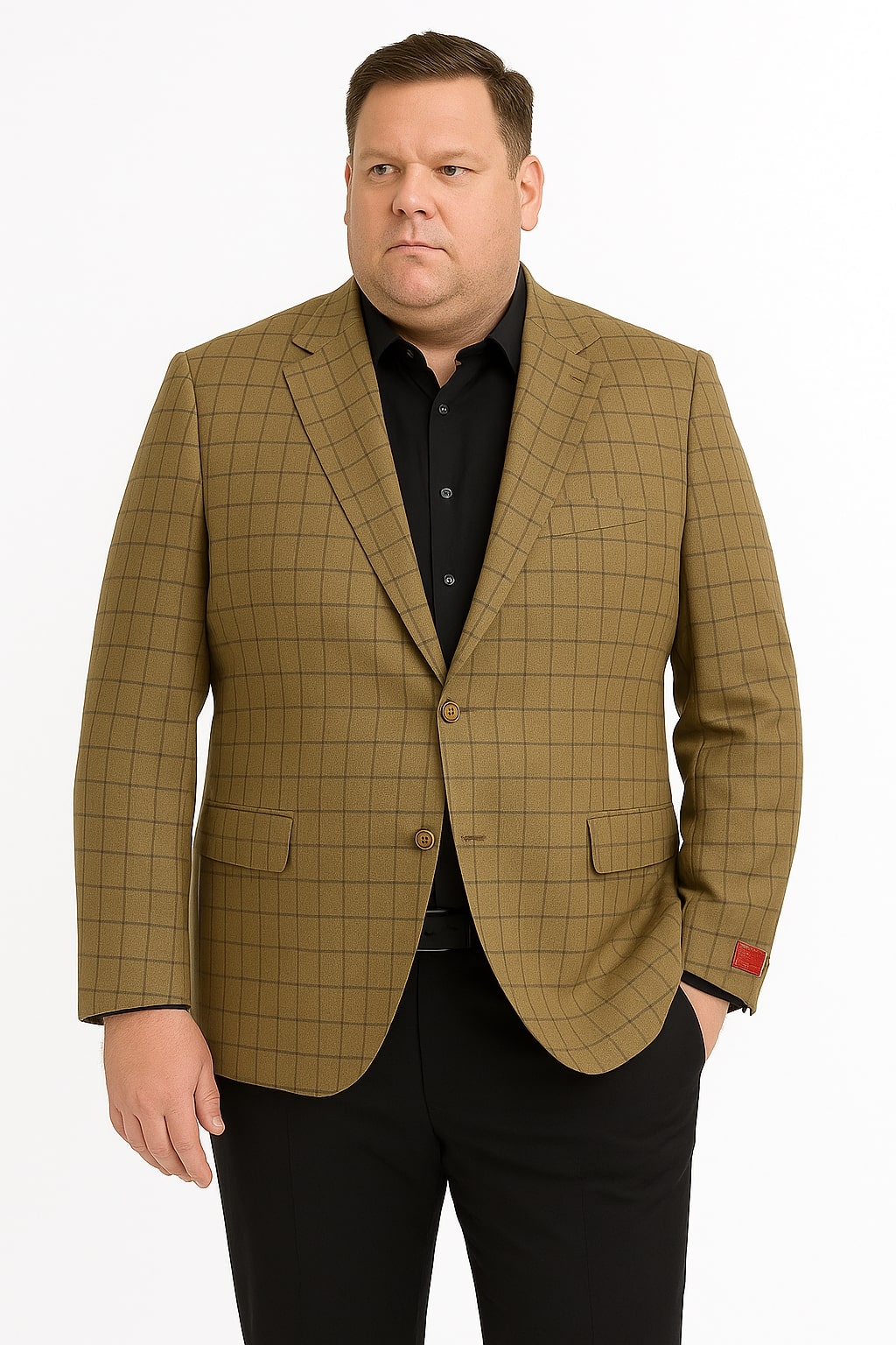 Men's Tan Plaid Blazer – Windowpane Checkered Taupe Colar with Conservative burgunsih Pattern Mix Perfect For Business