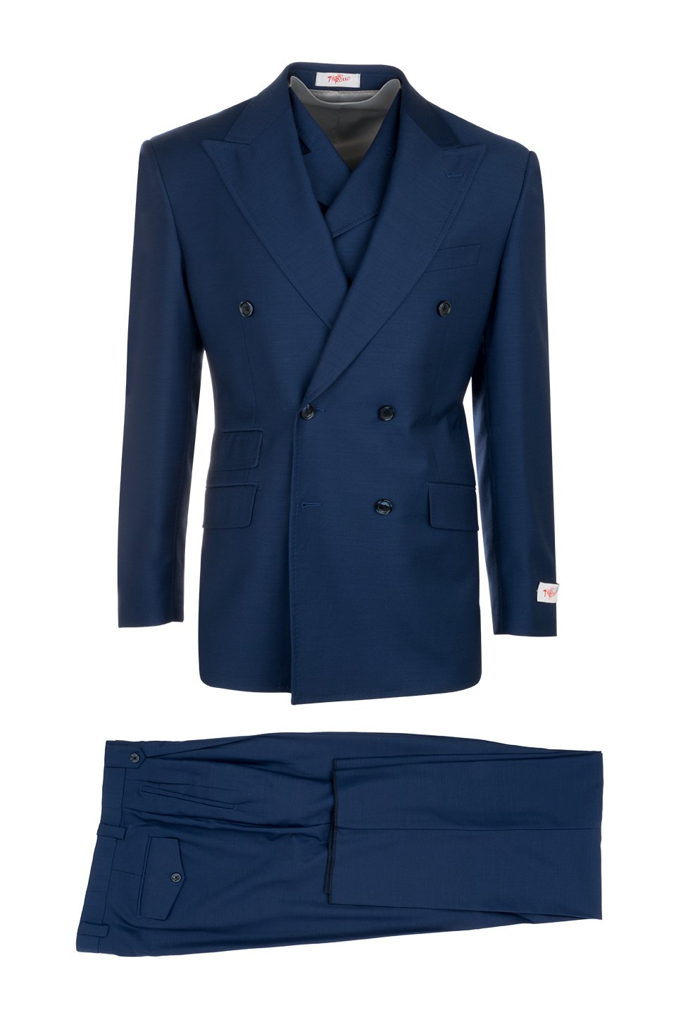 Tiglio Italian Suit - Real Wool Fabric Super 150's EST French Blue, Wide Leg Suit & Vest in Color Blue