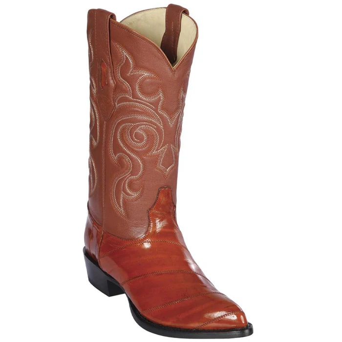 Los Altos Boots - Mens Dress Cowboy Boot - Low Priced Eel Skin Western Boots - in Cognac