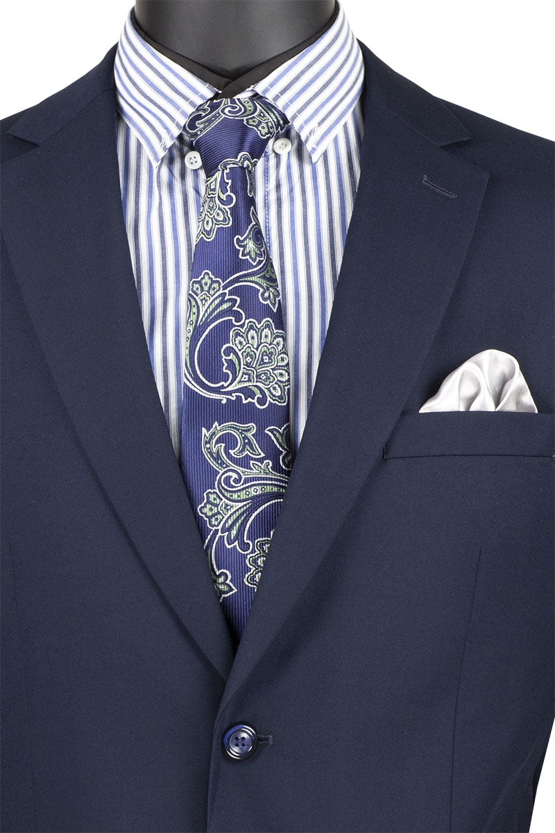 Nola Collection - Navy Regular Fit 2 Piece Suit Flat Front Pants with 2″ Elastic Waistband
