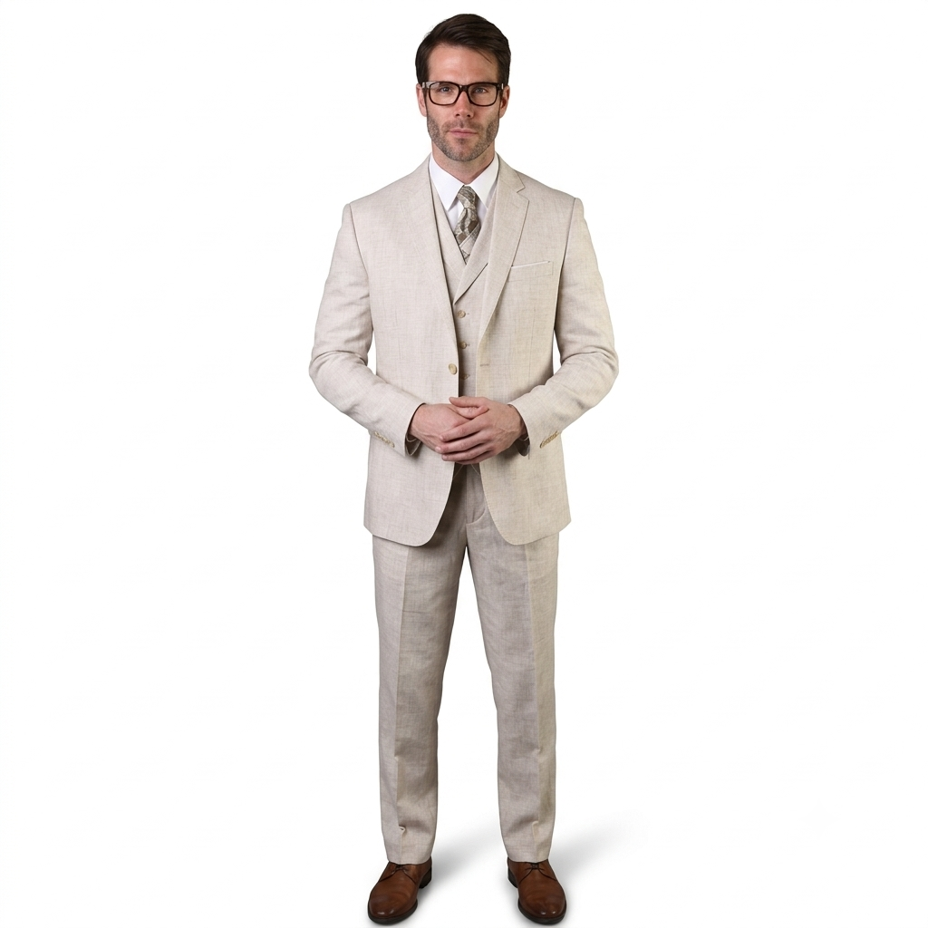 Mens Ticket Pocket Peak Lapel Double breasted Vest 100% Wool Tom Ford Style Modern Fit in Color "Tan" By Statement