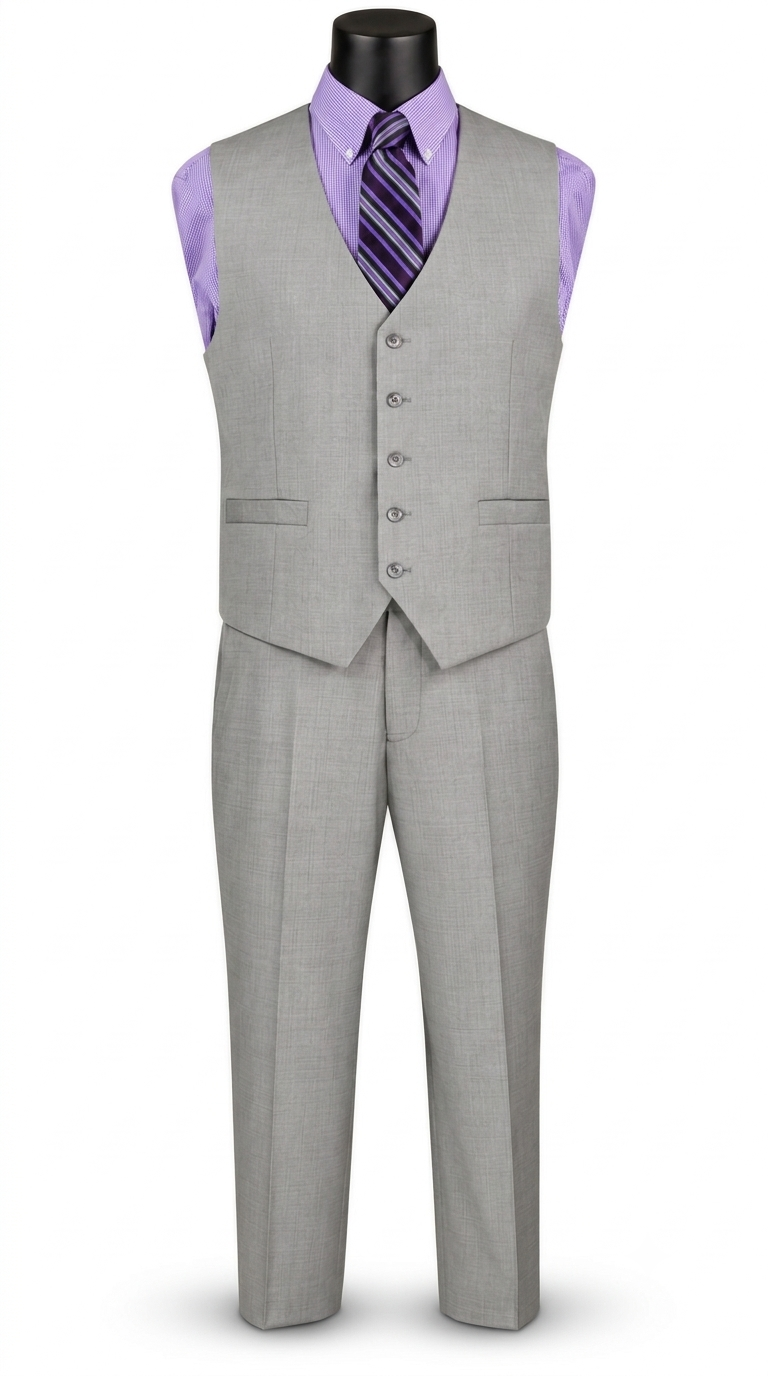 Men’s 3-Piece Textured Weave Regular Fit Suit - Light Gray